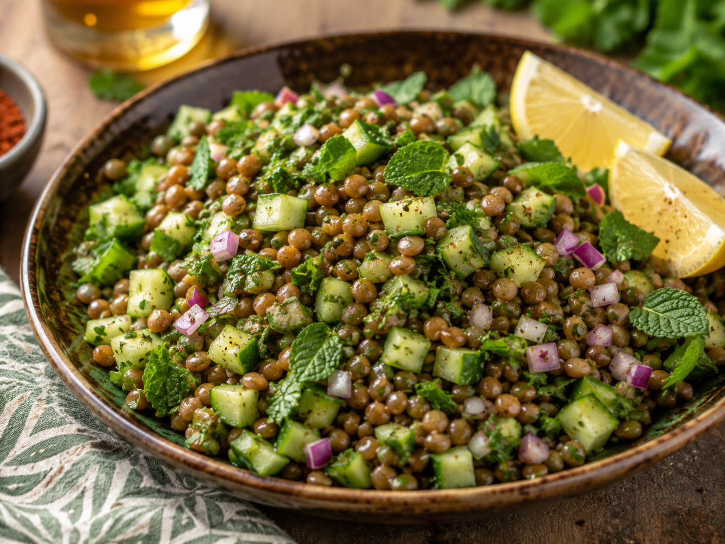 Moroccan Lentil Cucumber Herb Salad